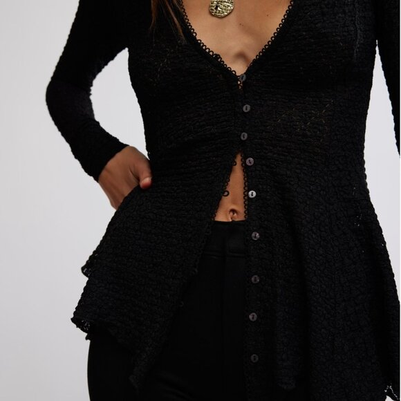 FREE PEOPLE Janey Lace Top / Black - Picture 4 of 5